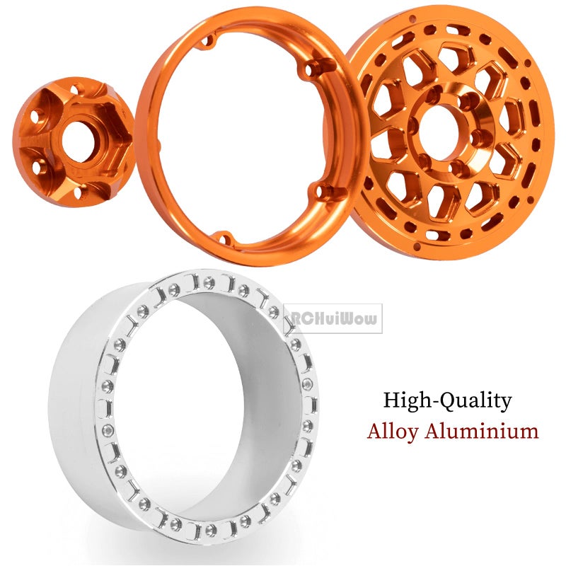 عجلات RCHuiWow 2.2 بوصة Beadlock RC لـ 1/10 RC Crawler Axia1 SCX10 Capra، AMG 6x6، TRX4، Redcat Gen8 Everest Gen7 Pro، عجلات RC من سبائك الألومنيوم 2.2 عجلات Beadlock 2.2 حواف Beadlock، 4 قطع، برتقالي - Image 5